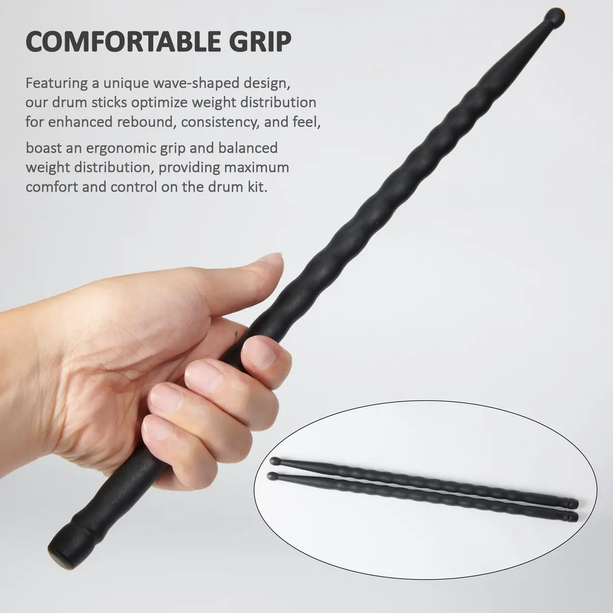 ARLX 5A Carbon Fiber Drumsticks 3 Pair Black | Durable & Balanced for All Styles - view 3