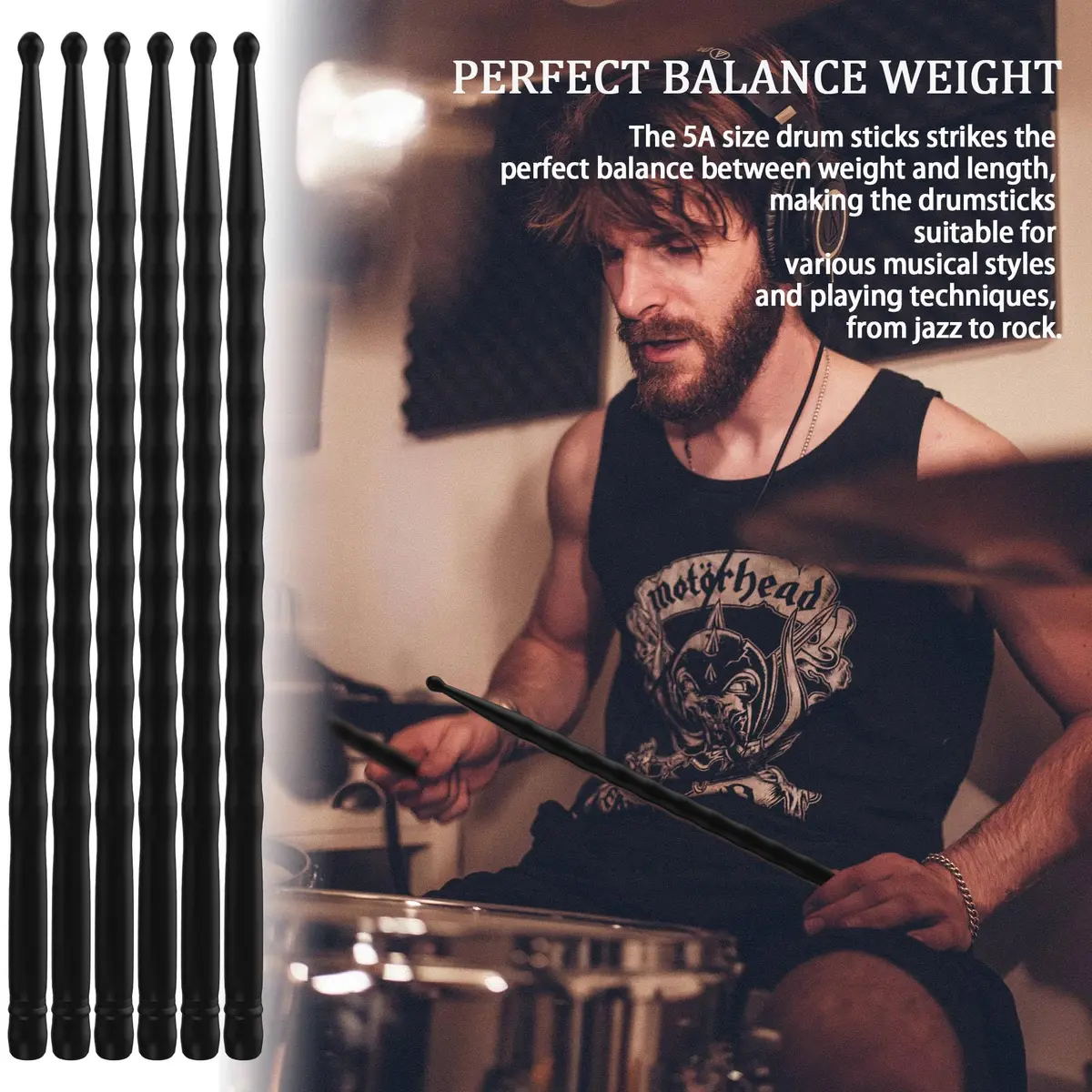 ARLX 5A Carbon Fiber Drumsticks 3 Pair Black | Durable & Balanced for All Styles - view 4