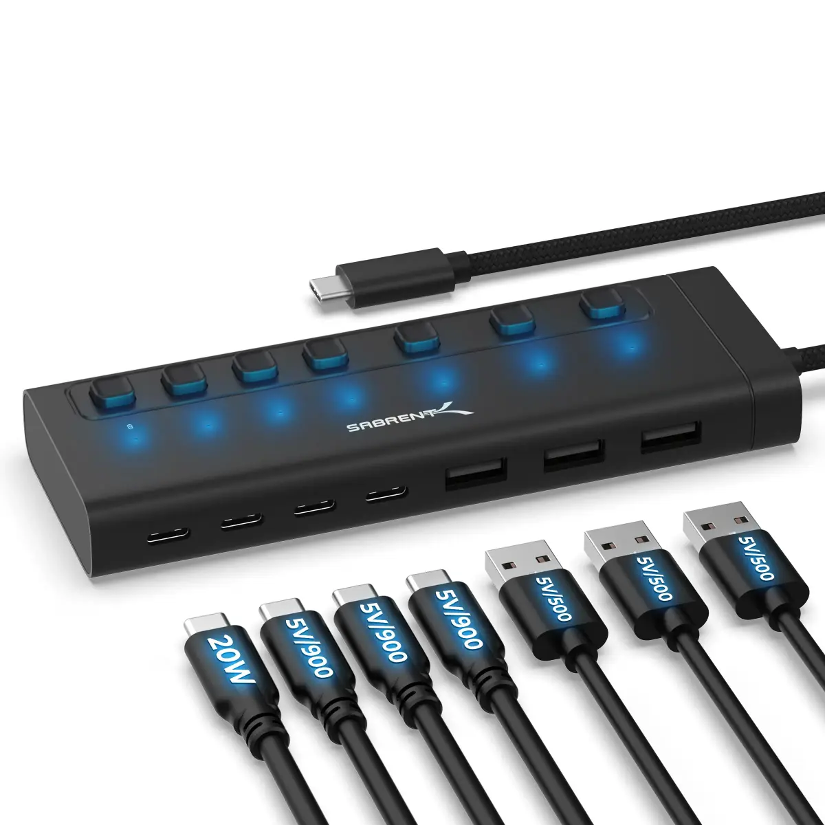 SABRENT 7-Port USB-C Hub, 48W Powered, 5Gbps, 3 USB-A + 4 USB-C (HB-3A4C) | Expands Connectivity for Mac, PC, Steam Deck, ROG Ally - main product image