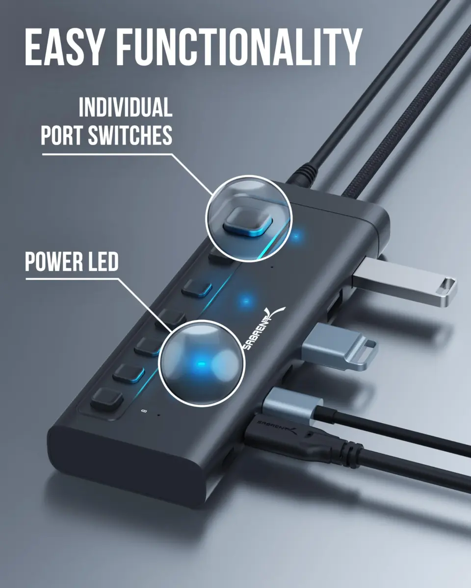 SABRENT 7-Port USB-C Hub, 48W Powered, 5Gbps, 3 USB-A + 4 USB-C (HB-3A4C) | Expands Connectivity for Mac, PC, Steam Deck, ROG Ally - view 2