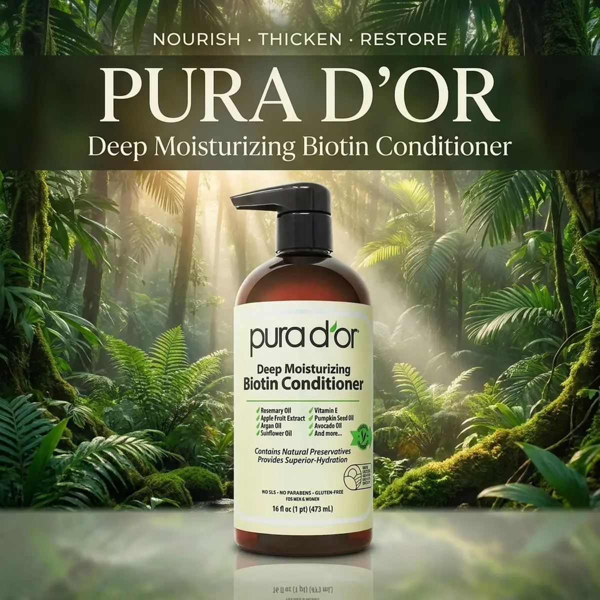 PURA D'OR Deep Moisturizing Biotin Hair Regrowth Conditioner 473ml (16 Fl Oz) | Thickens & Softens Dry, Frizzy Hair - view 2