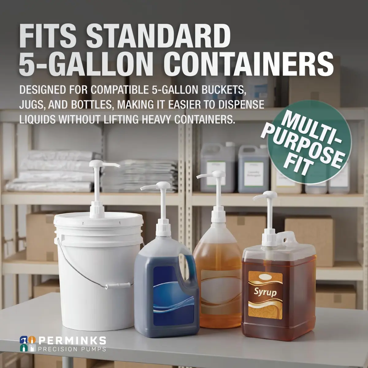 PERMINKS 5 Gallon Pump Dispenser (2-Pack) | Universal Fit for Buckets & Large Containers - view 2