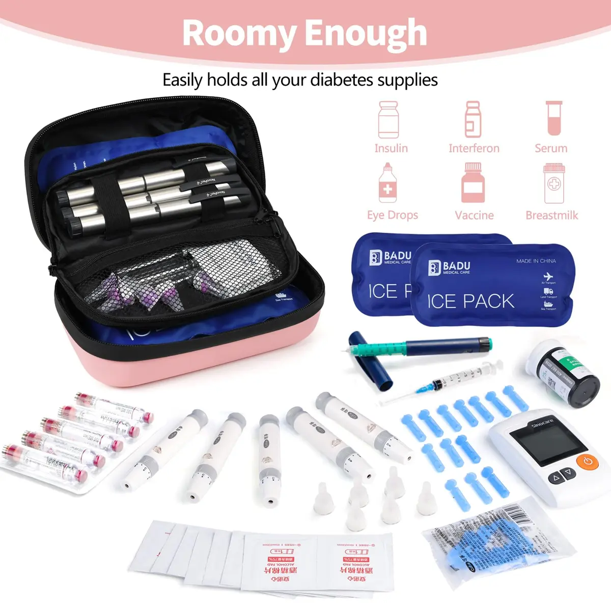 HIMDUZE Pink Carrier Bag Case 131.77 cu in | TSA Approved Insulin Travel Cooler - view 3