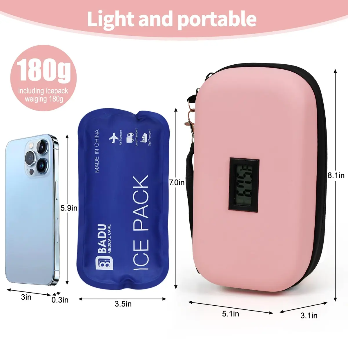 HIMDUZE Pink Carrier Bag Case 131.77 cu in | TSA Approved Insulin Travel Cooler - view 4