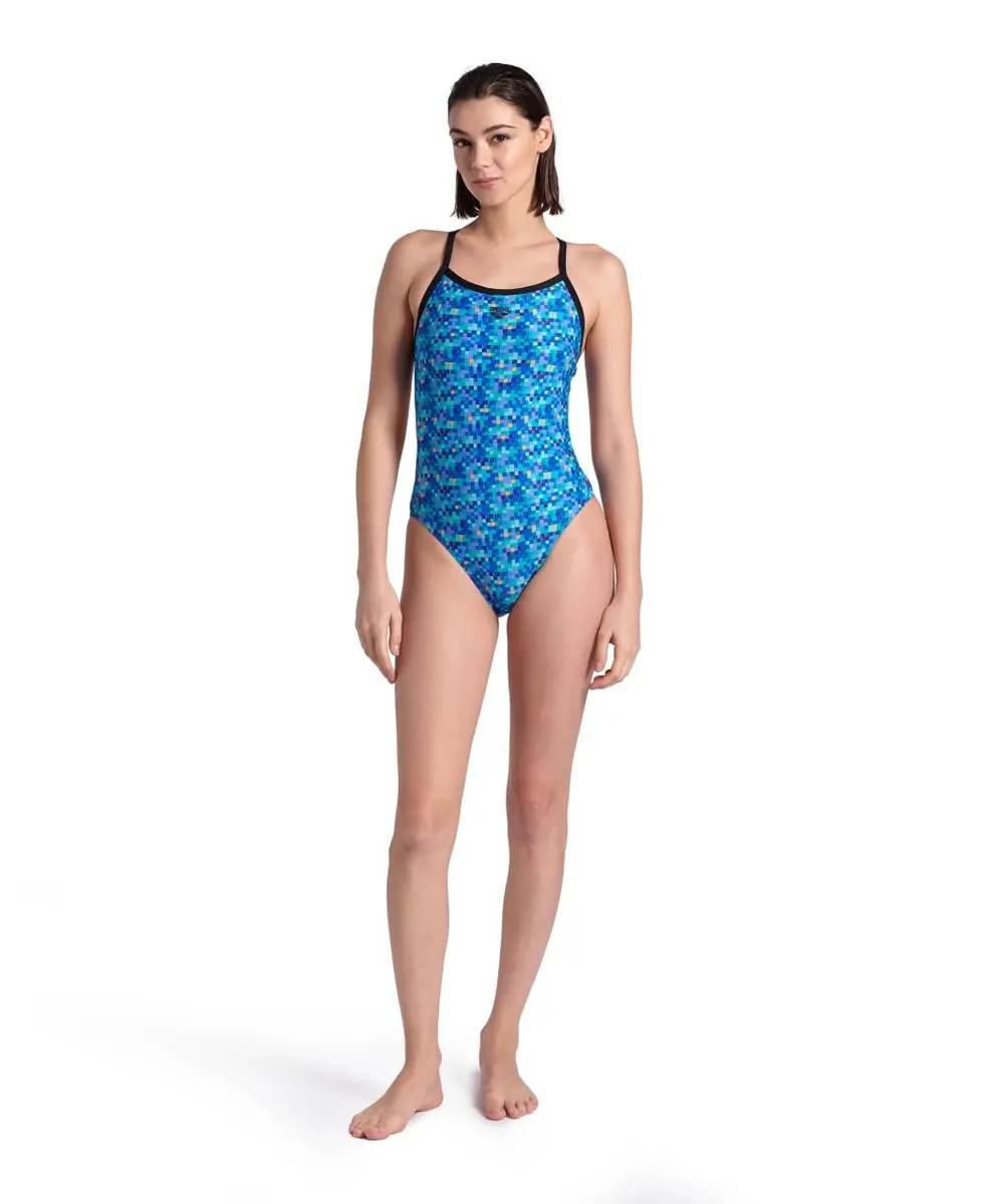 ARENA Women's Pool Tiles Challenge Back One Piece Swimsuit MaxLife, Black/Blue Multi, US Size 24 | Chlorine-Resistant & Eco-Friendly - view 6