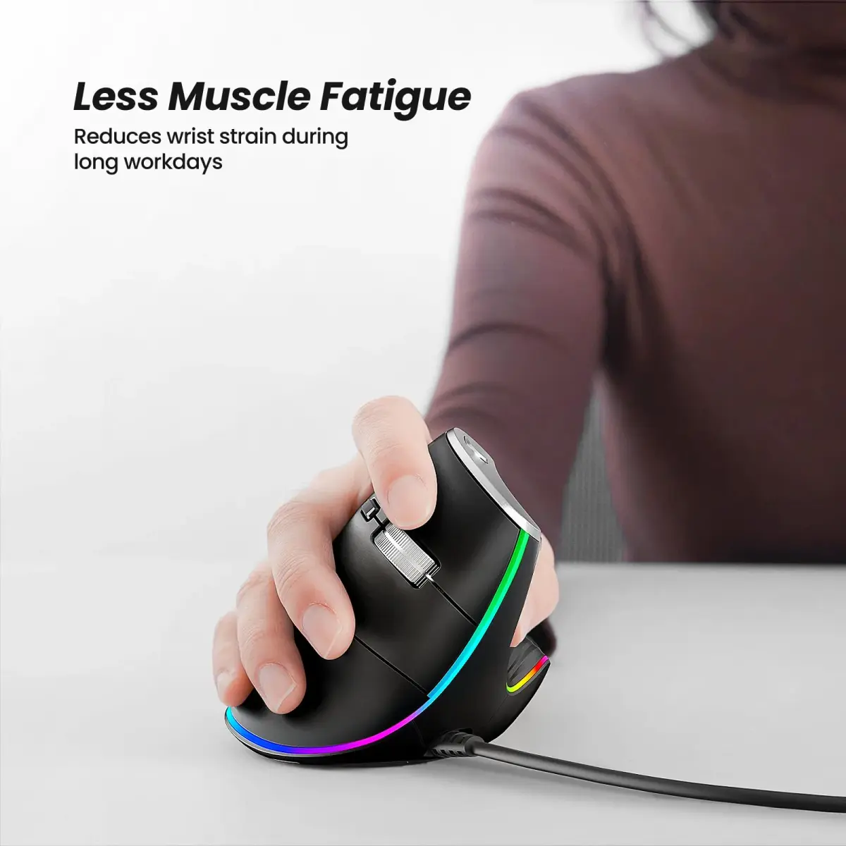 Nulea M504 Wired Vertical Ergonomic Mouse with 4 Adjustable DPI & 11 RGB Modes, Right Hand, Black (1 Unit) - view 2