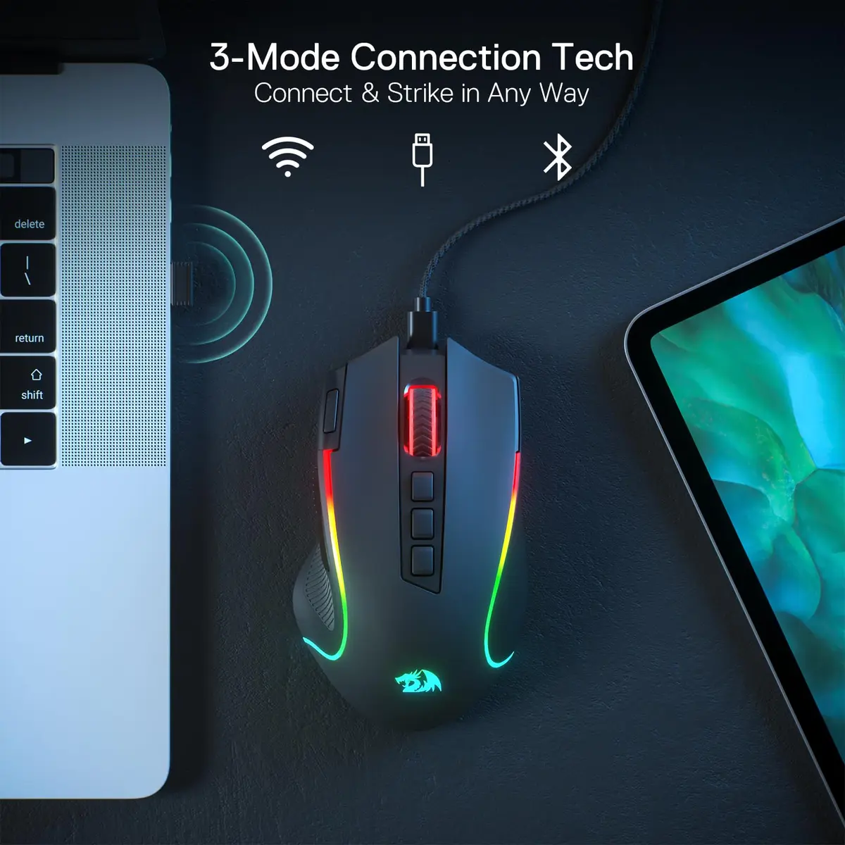 Redragon M612 PRO Wireless RGB Optical Gaming Mouse 8000 DPI 12 Programmable Buttons | 3-Mode Connectivity - view 3