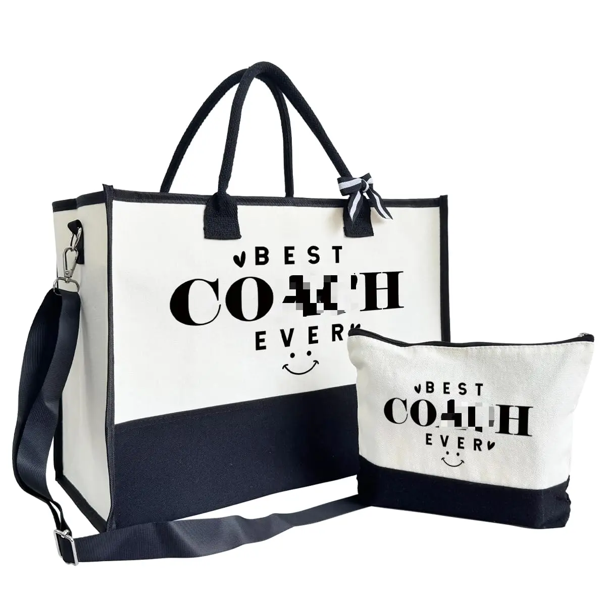 SUSZDOU Canvas Beach Tote Bag with Matching Makeup Pouch | Large Capacity, Waterproof, Reusable - main product image