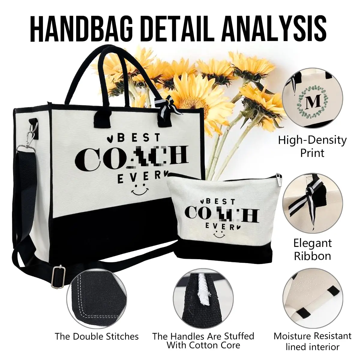 SUSZDOU Canvas Beach Tote Bag with Matching Makeup Pouch | Large Capacity, Waterproof, Reusable - view 5