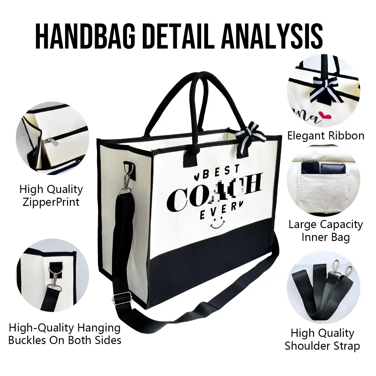 SUSZDOU Canvas Beach Tote Bag with Matching Makeup Pouch | Large Capacity, Waterproof, Reusable - view 7