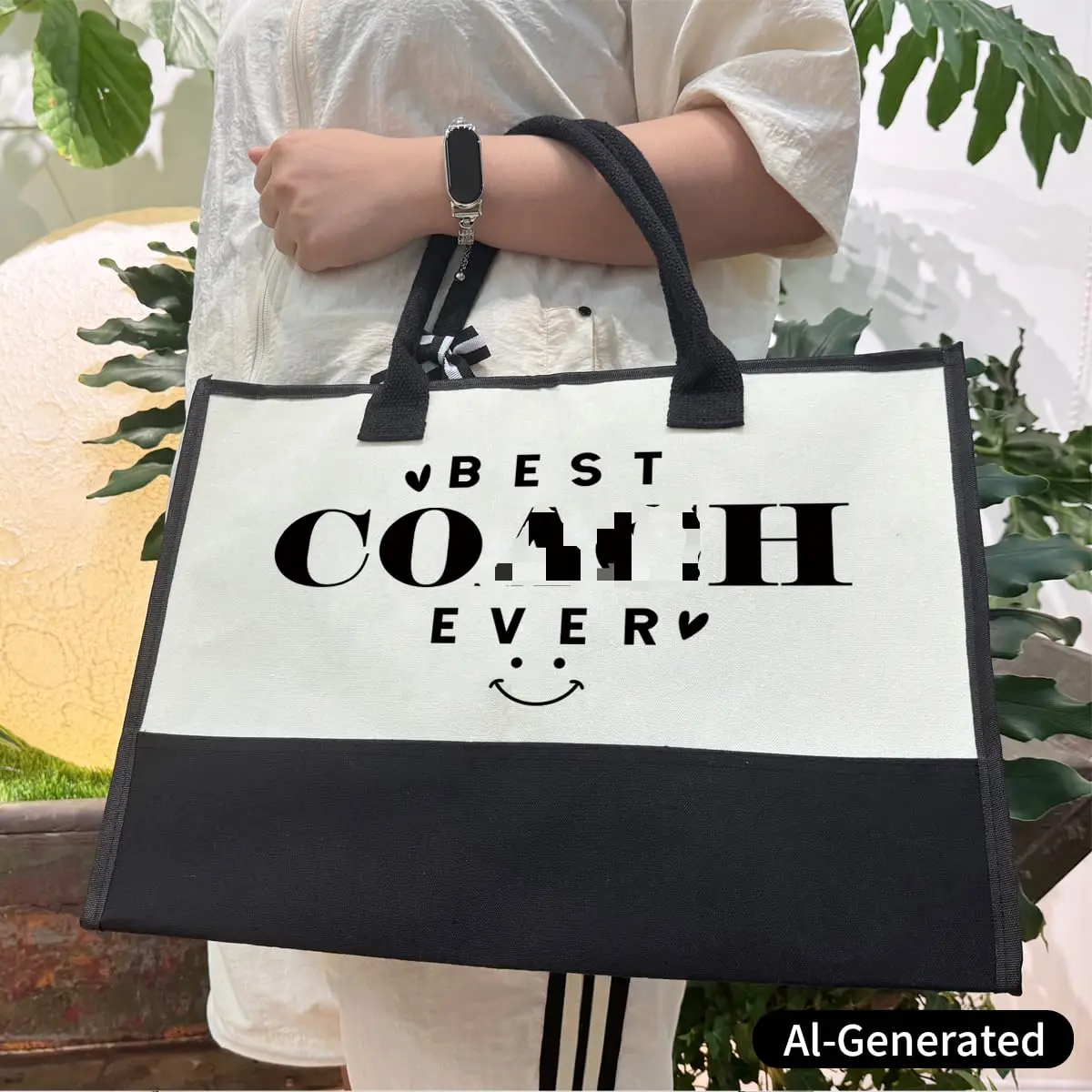 SUSZDOU Canvas Beach Tote Bag with Matching Makeup Pouch | Large Capacity, Waterproof, Reusable - view 2