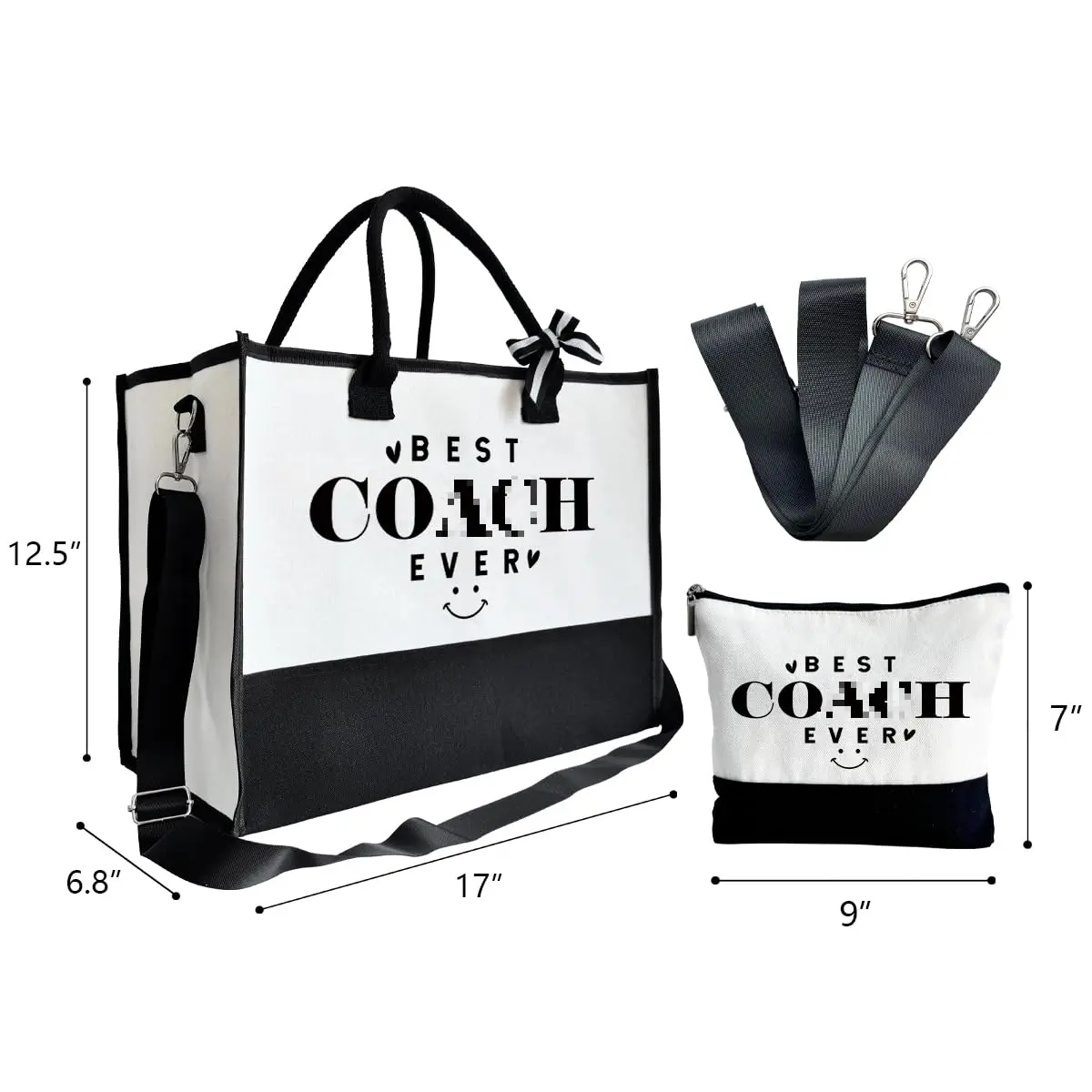 SUSZDOU Canvas Beach Tote Bag with Matching Makeup Pouch | Large Capacity, Waterproof, Reusable - view 4