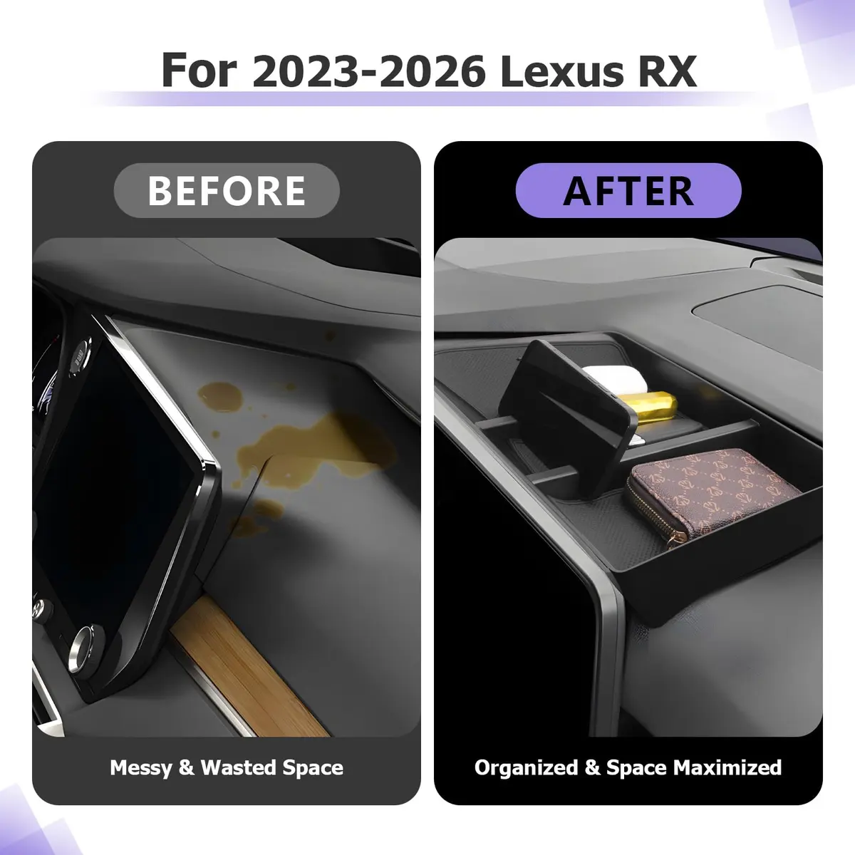 LUWU Dashboard Console Organizer for 2023-2026 Lexus RX350 RX450H RX500H | Maximize Storage & Keep Tidy - view 2