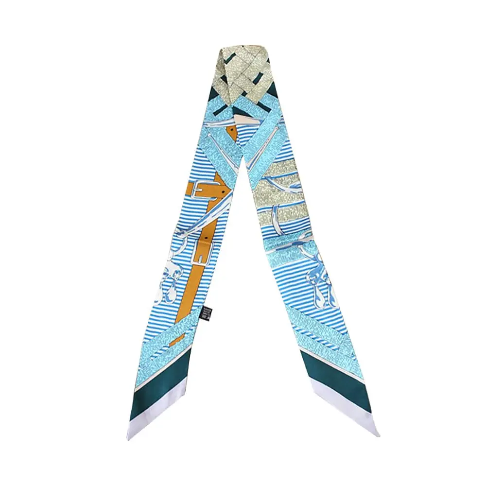 JERLA 100% Mulberry Silk Scarf 88cm x 5cm | Horse Chewing Ring Blue - main product image