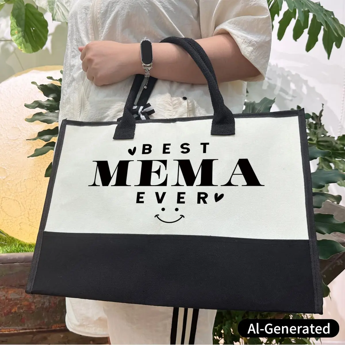 SUSZDOU Gift for Best Mema Ever Large Canvas Beach Bag with Inner Pocket and Makeup Pouch | Reusable Travel Shoulder Bag for Women - view 2