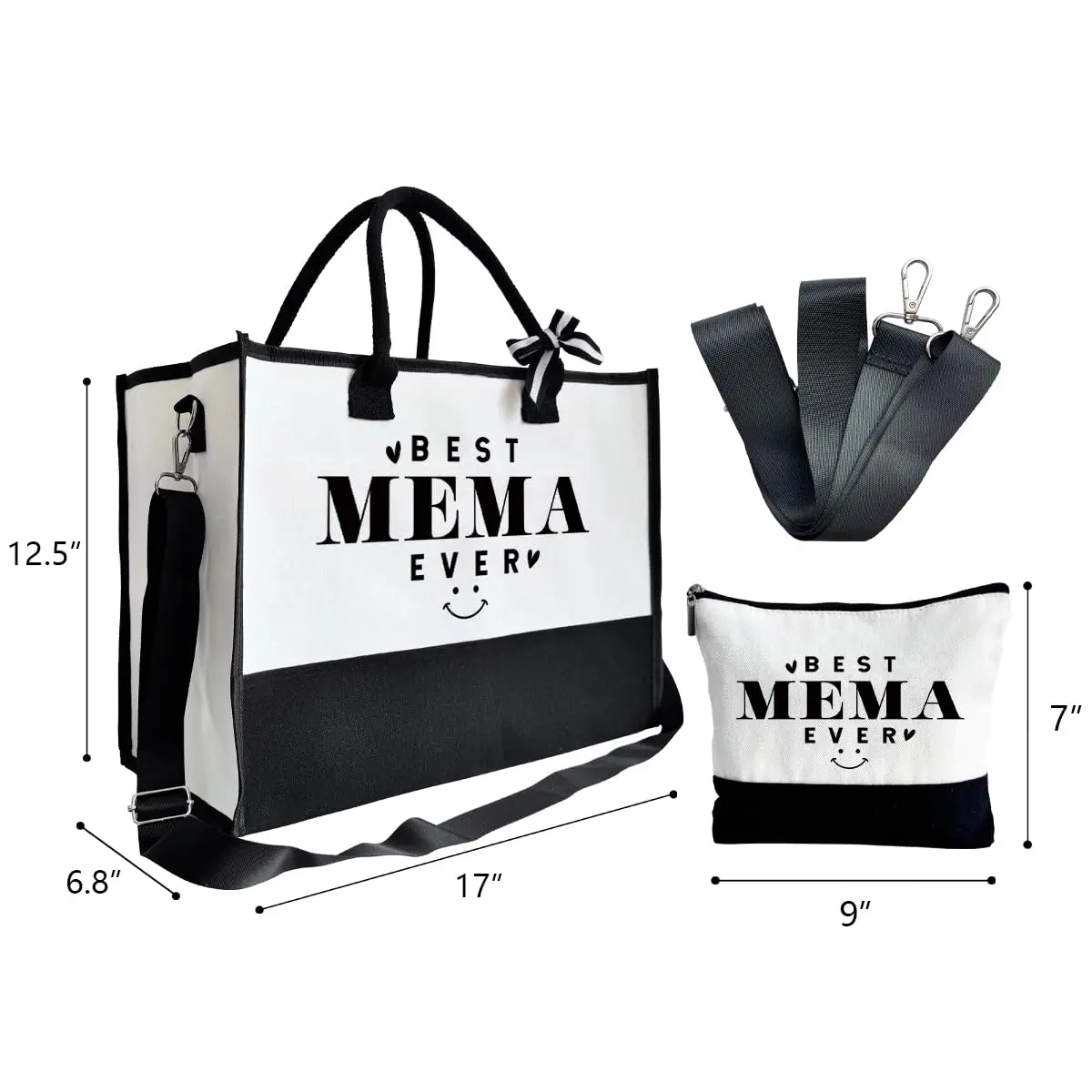 SUSZDOU Gift for Best Mema Ever Large Canvas Beach Bag with Inner Pocket and Makeup Pouch | Reusable Travel Shoulder Bag for Women - view 4