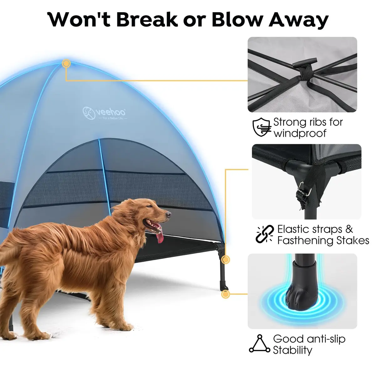Veehoo Elevated Dog Bed with Canopy, Cooling Outdoor Pet Cot 124cm x 84cm x 108cm | Heavy Duty 68kg Capacity - view 5