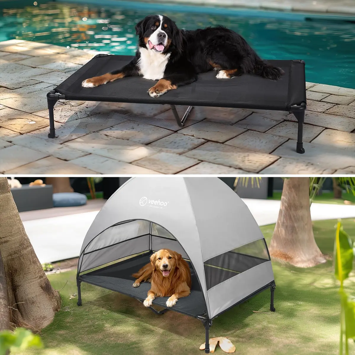Veehoo Elevated Dog Bed with Canopy, Cooling Outdoor Pet Cot 124cm x 84cm x 108cm | Heavy Duty 68kg Capacity - view 6