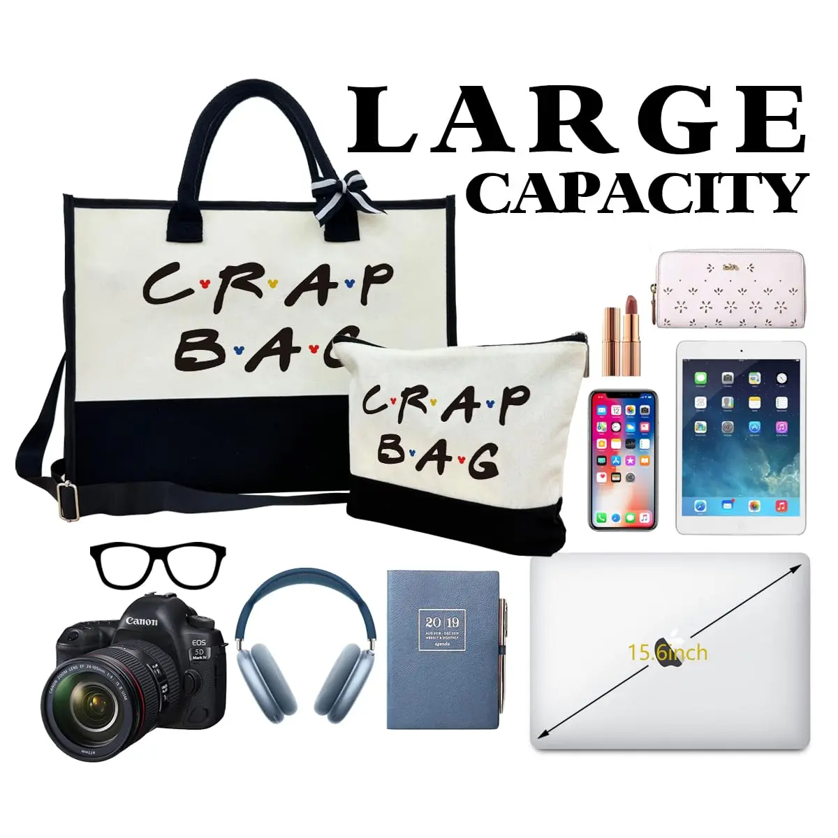 SUSZDOU Crap Bag - Gifts for Women - Initial Jute Tote & Makeup Bag 17x12.6x7.9in | Reusable Grocery Tote & Gift - view 5