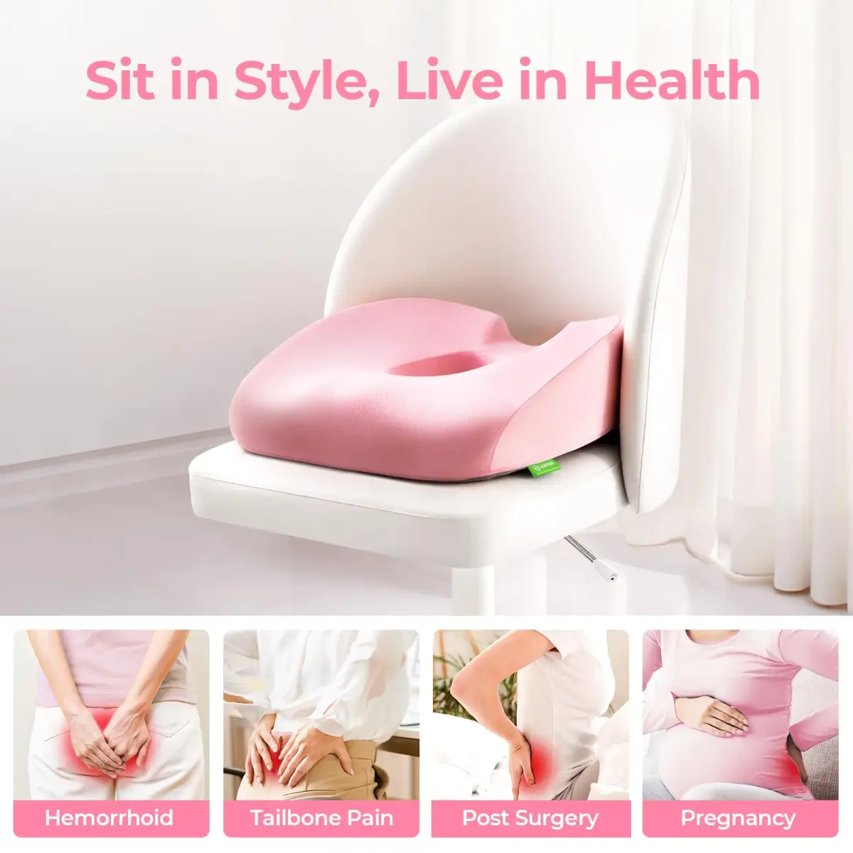 AUVON Donut Seat Cushion for Tailbone Pain Relief, Orthopedic Memory Foam Coccyx Pillow 42cm x 41cm (17.2''L x 16.2''W) - view 2