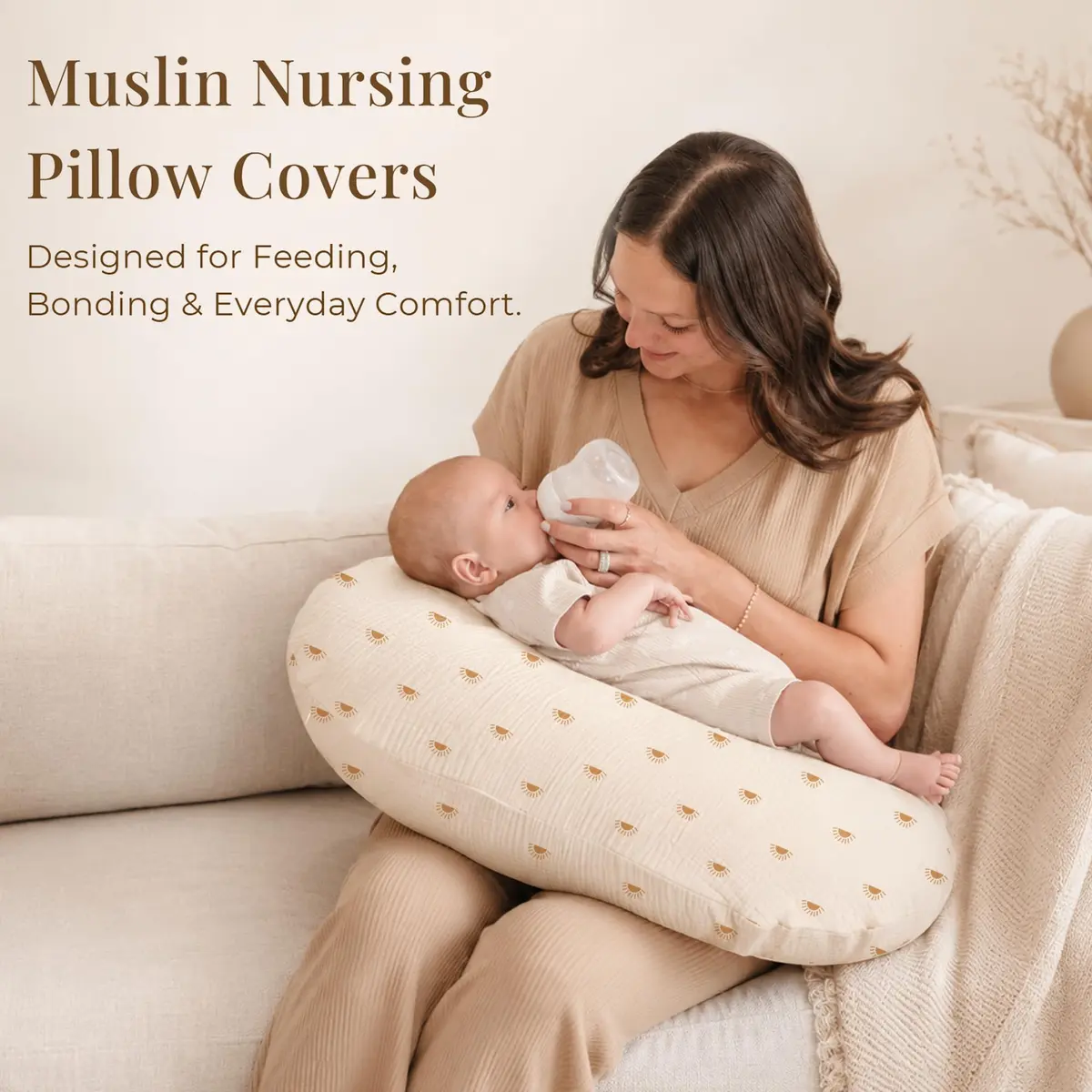 Konssy 2-Pack Muslin Nursing Pillow Covers | Sun Soft Slipcover for Baby - view 5