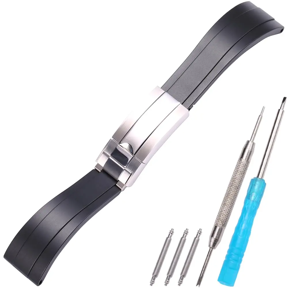 Feyert 20mm Rubber Watch Band with Silver Buckle | Adjustable Size, Waterproof Fluororubber Strap - main product image
