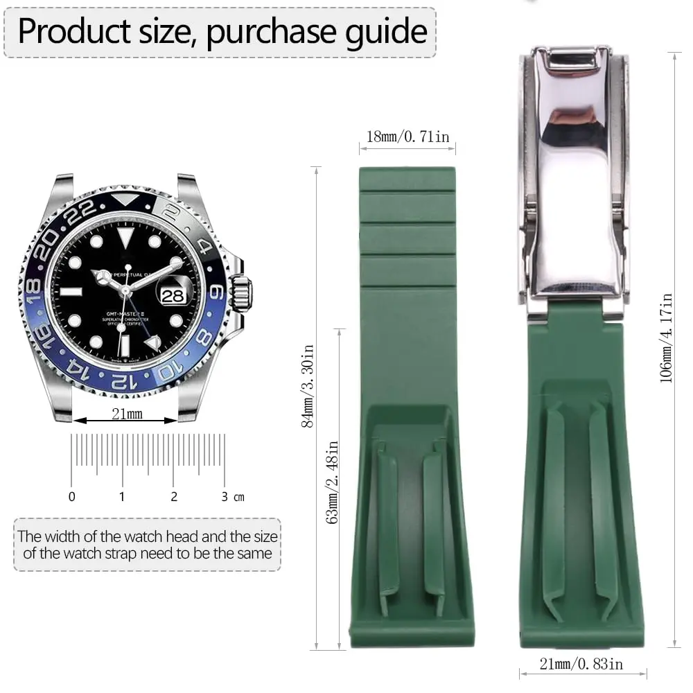 Feyert MilitaryGreen Rubber Watch Band 21mm (0.83 inch) | Durable & Waterproof for Rolex Daytona Yachtmaster - view 3