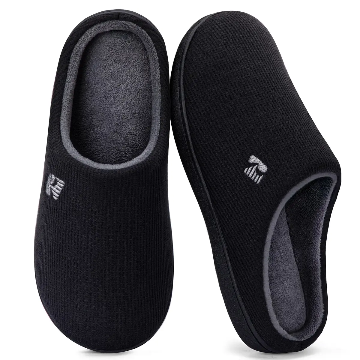 RockDove Men's Original Two-Tone Memory Foam Slipper, Size 7-8 (Black/Grey) | Comfortable Indoor/Outdoor Footwear - main product image