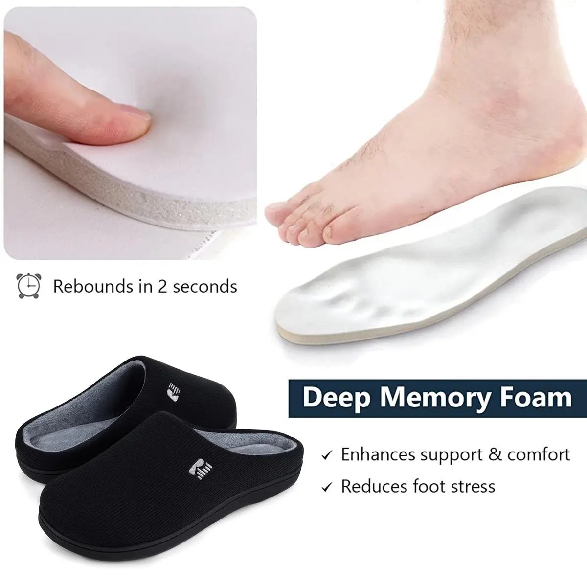 RockDove Men's Original Two-Tone Memory Foam Slipper, Size 7-8 (Black/Grey) | Comfortable Indoor/Outdoor Footwear - view 5
