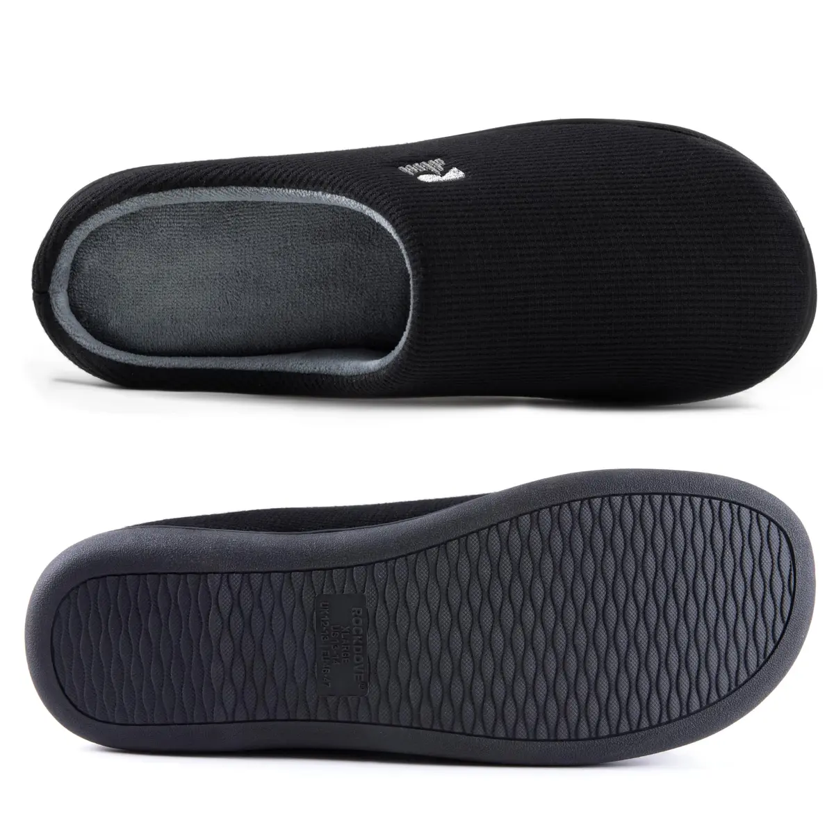 RockDove Men's Original Two-Tone Memory Foam Slipper, Size 7-8 (Black/Grey) | Comfortable Indoor/Outdoor Footwear - view 3