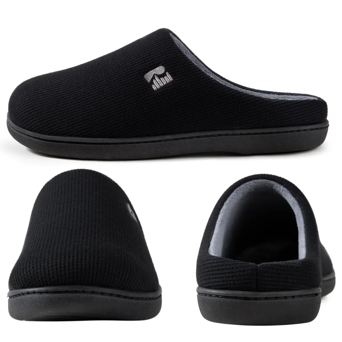 RockDove Men's Original Two-Tone Memory Foam Slipper, Size 7-8 (Black/Grey) | Comfortable Indoor/Outdoor Footwear - view 4