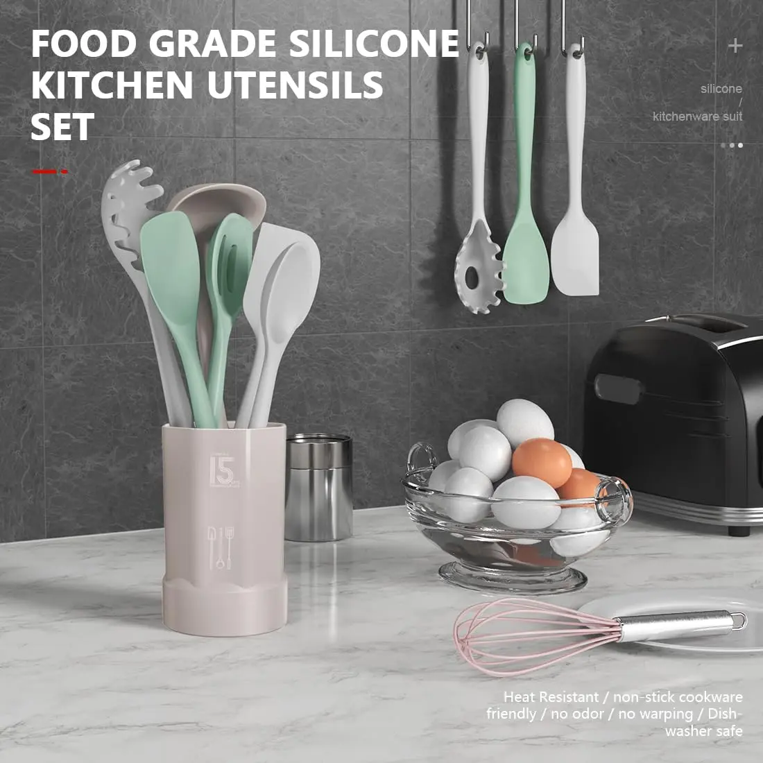 AOTHOD Silicone Cooking Utensils Set - Heat Resistant 446°F | BPA Free Kitchen Gadgets - view 2