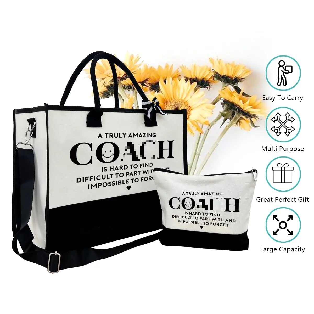 SUSZDOU Canvas Tote Bag for Women with Zipper Closure | Large Capacity, Waterproof, Reusable, Gift-Ready (17x12.6x7.9 inch) - view 6