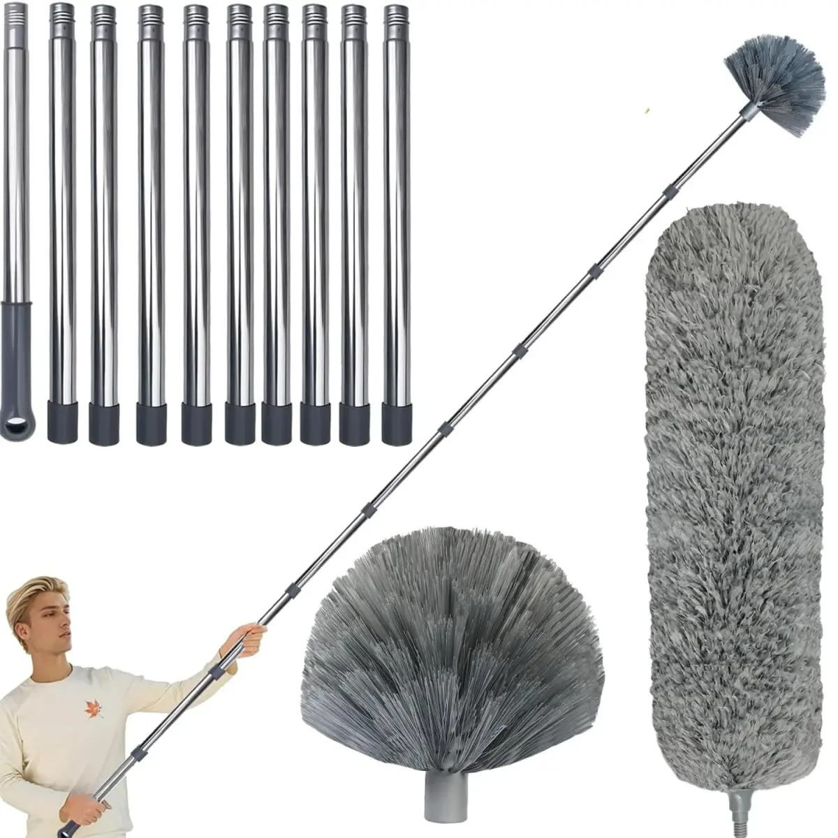 Toromp High Reach Cobweb Duster Kit with 14 Ft Extension Pole & Washable Heads | Cleans up to 20 Ft High - main product image