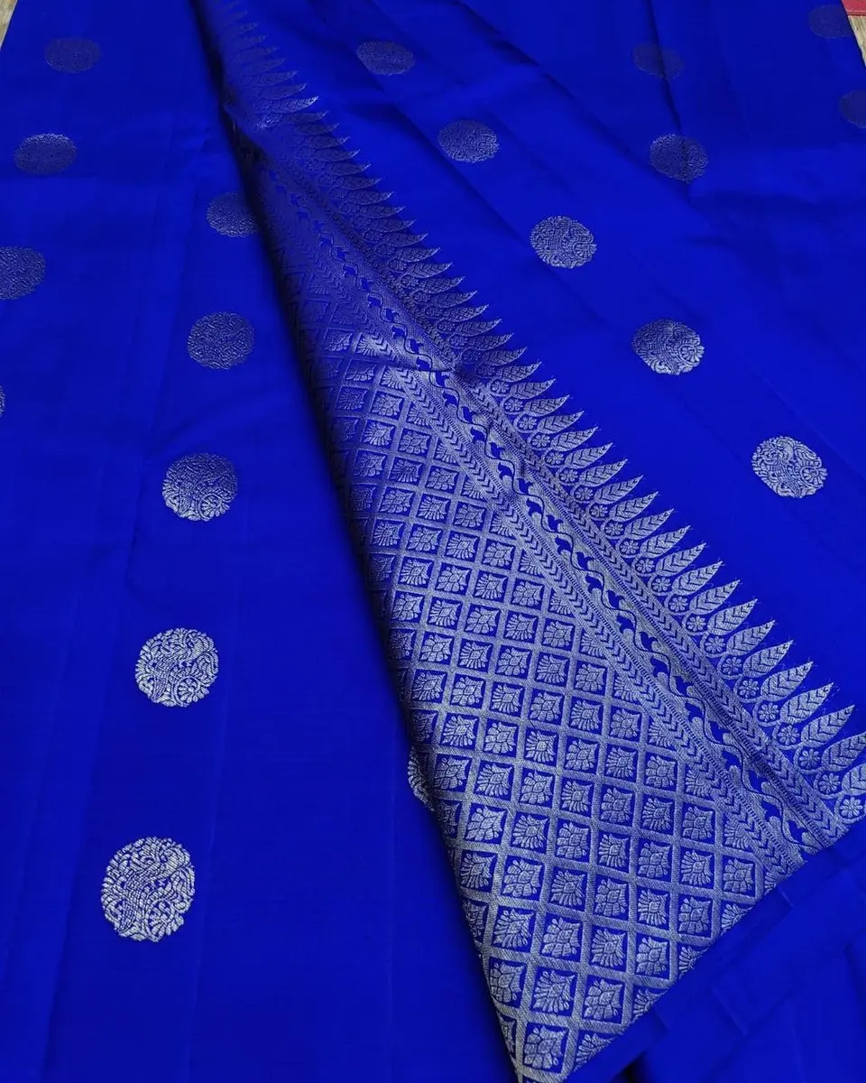 Avantika Fashion Women's Kanjivaram Soft Semi Silk Banarasi Saree With Blouse Piece, Royal Blue | Jacquard Woven Stylish Sari - view 5