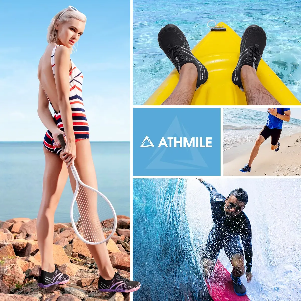 ATHMILE Water Shoes for Women Men Beach Swim Pool Quick Dry | Anti-slip Toe Cap - view 7