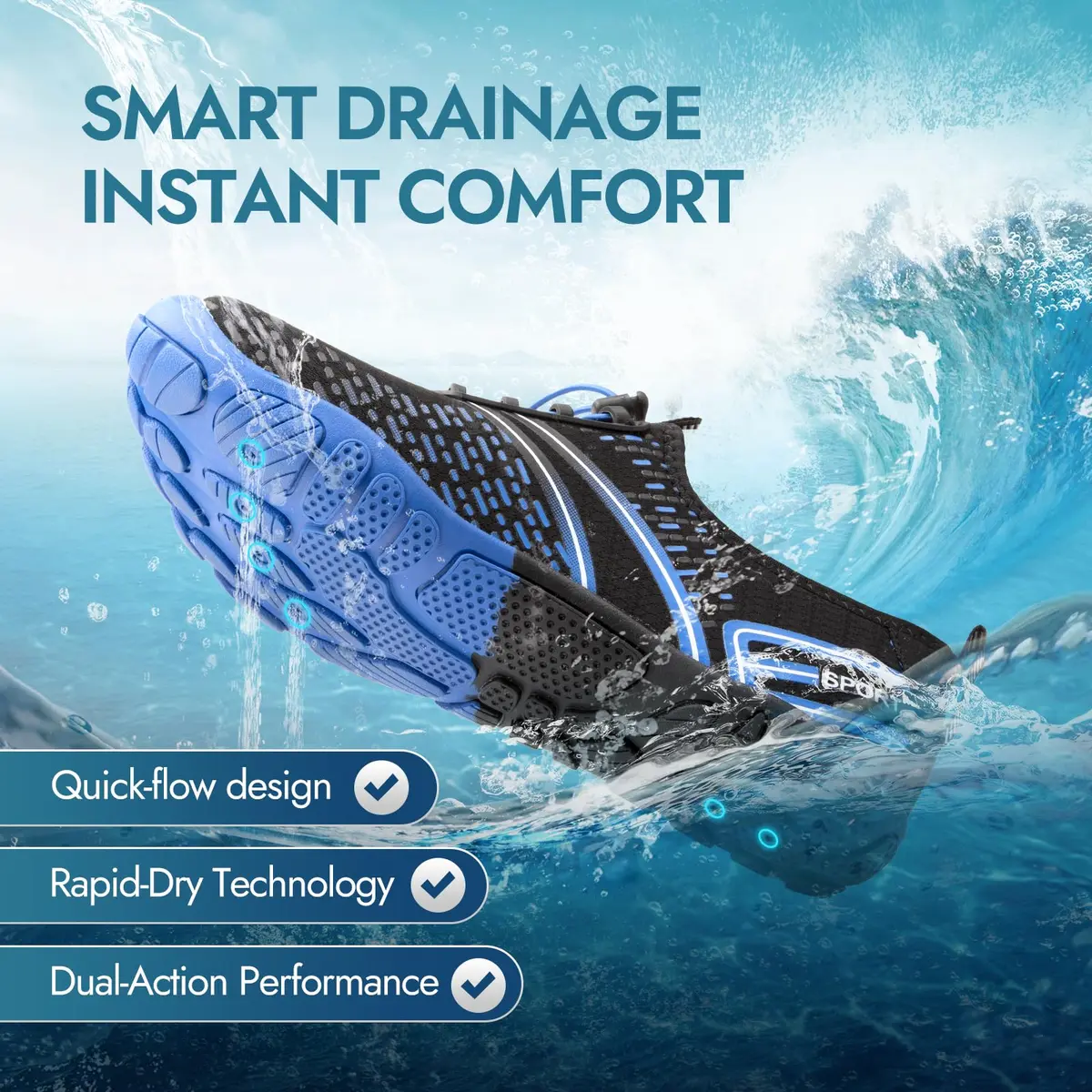ATHMILE Water Shoes for Women Men Beach Swim Pool Quick Dry | Anti-slip Toe Cap - view 3