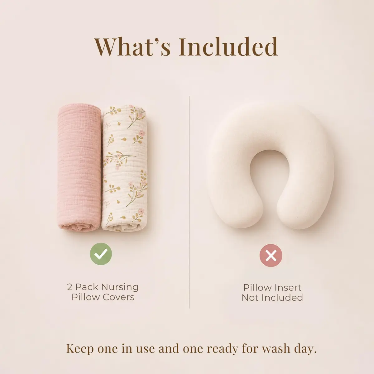 Konssy 2-Pack Muslin Nursing Pillow Covers, Floral Soft Slipcover for Baby | 25" x 18" | 100% Cotton, Zipper - view 3