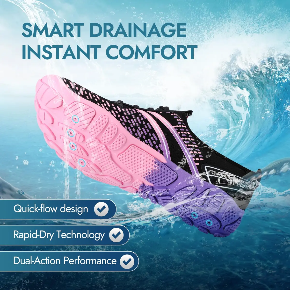 ATHMILE Barefoot Water Shoes for Women & Men | 6 Women/4.5 Men (US) Pink - view 3