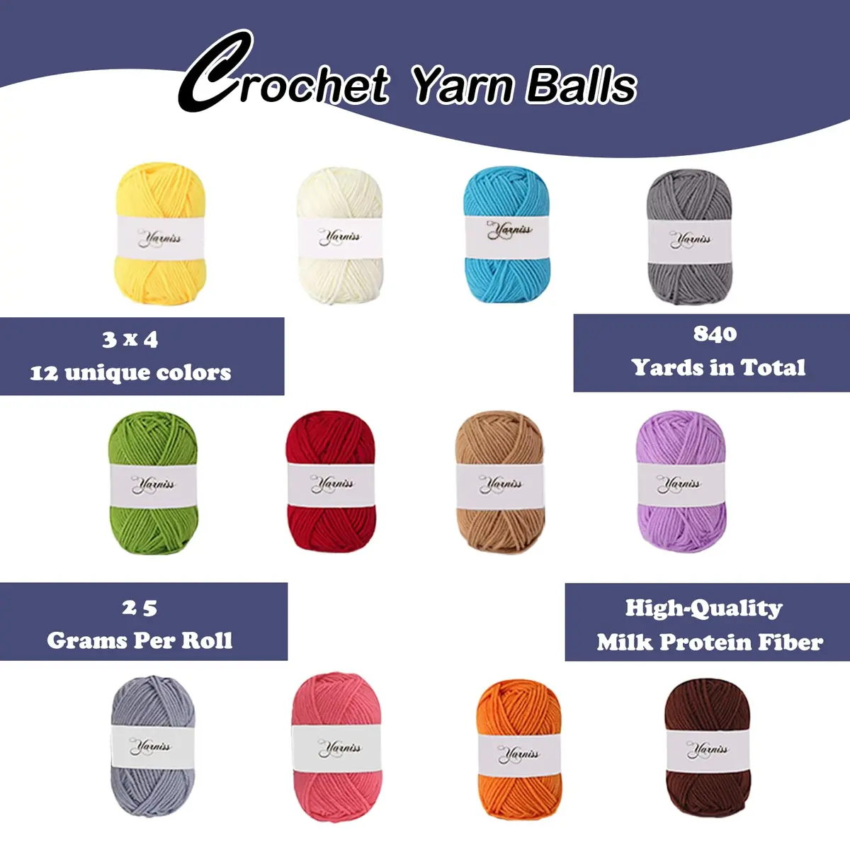 Yarniss Crochet Kit for Beginners, All in One Crochet Kits with 12 Yarn Skeins & 10 Ergonomic Hooks, Adult Crafting Set (Navy) - view 4