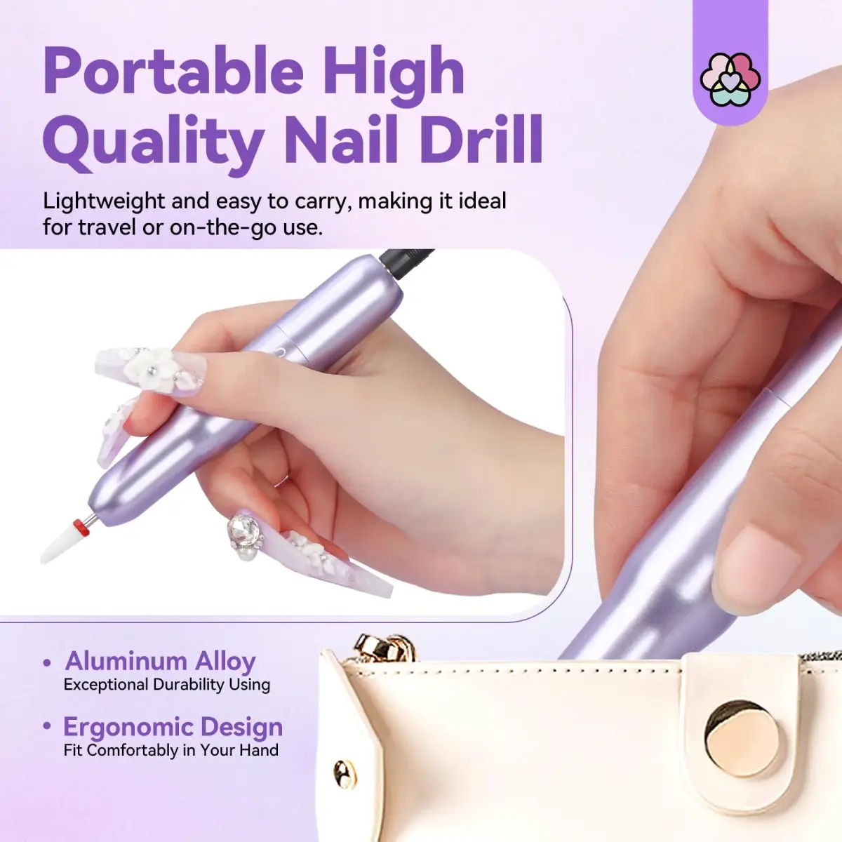 SAVILAND Portable Electric Nail Drill Kit 20000 RPM Purple | Lightweight Aluminum Alloy - view 6