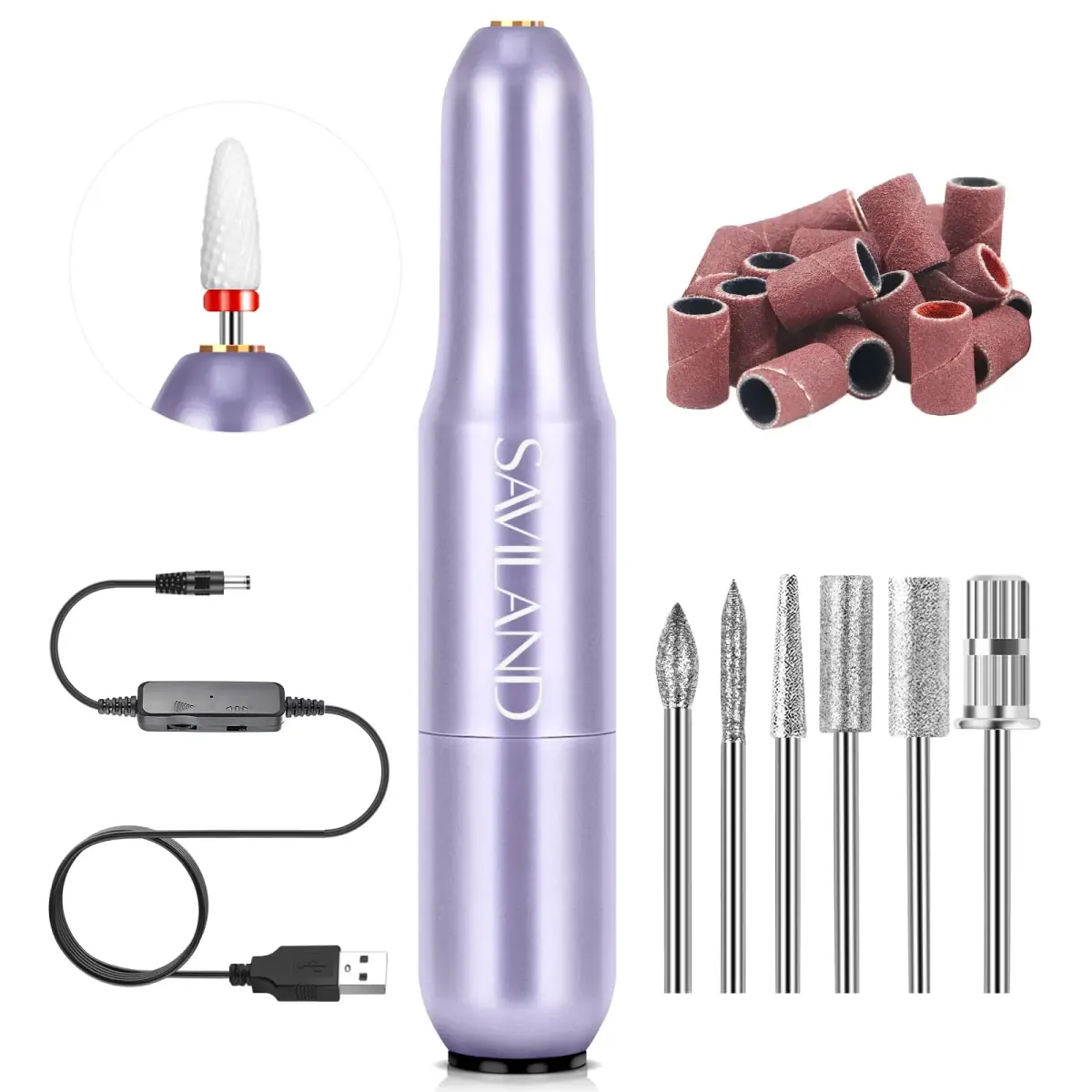 SAVILAND Portable Electric Nail Drill Kit 20000 RPM Purple | Lightweight Aluminum Alloy - main product image