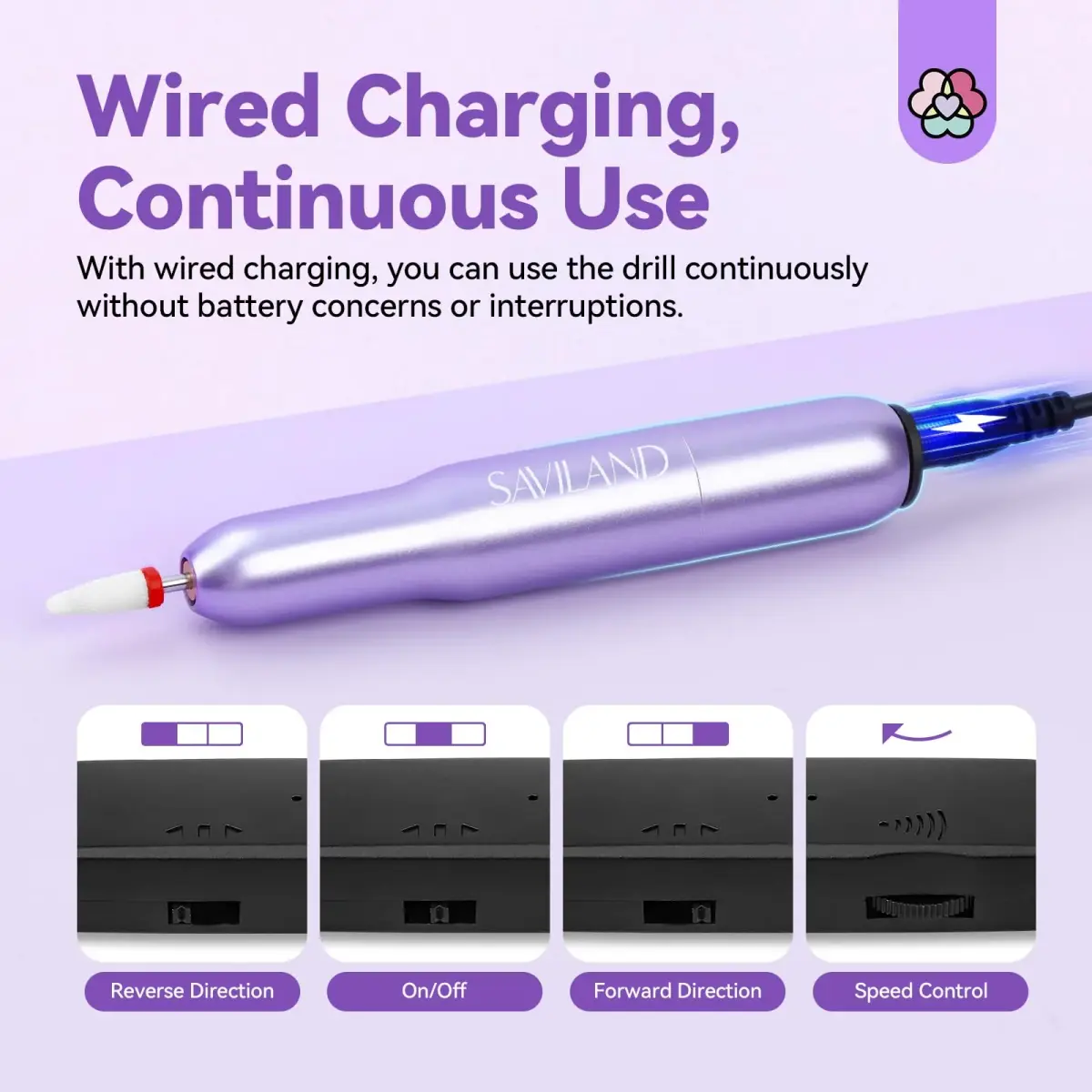 SAVILAND Portable Electric Nail Drill Kit 20000 RPM Purple | Lightweight Aluminum Alloy - view 7