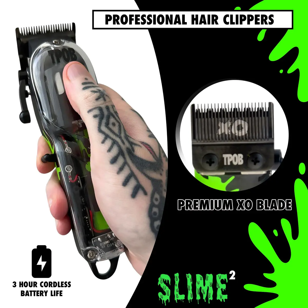 TPOB Slime 2 Barber Hair Clippers for Men 6800 RPM with Matte Black Case & X Fade Blade | Professional Cordless Hair Cutting Set - view 2