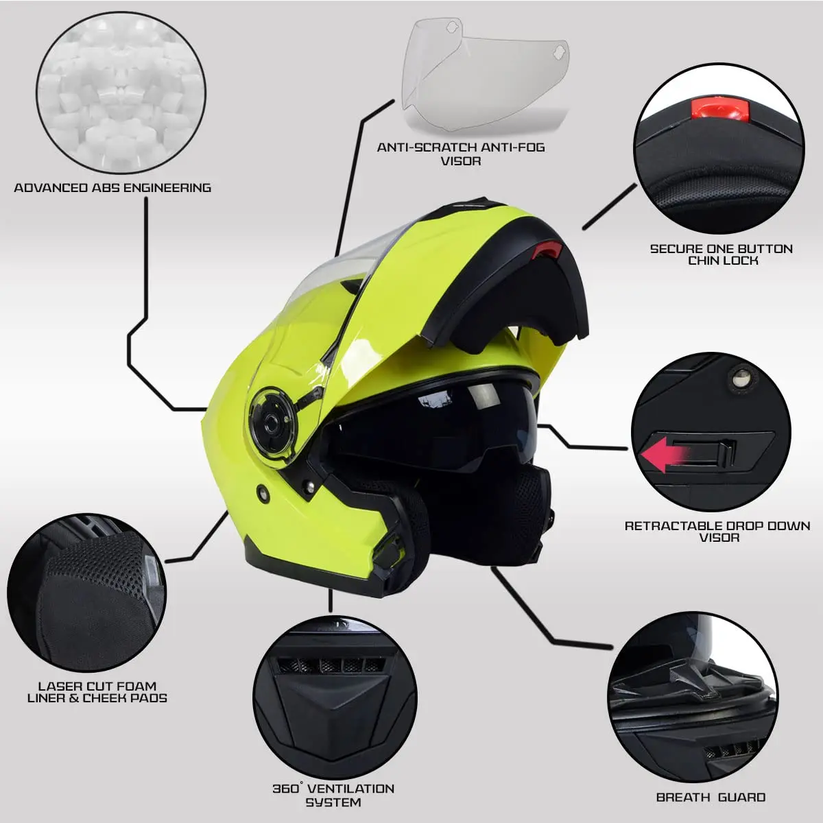 Milwaukee Helmets Advanced DOT Modular Full Face Motorcycle Helmet - Flip Up Front - Dual Visor Drop Down Shield | DOT FMVSS 218 Certified - view 2