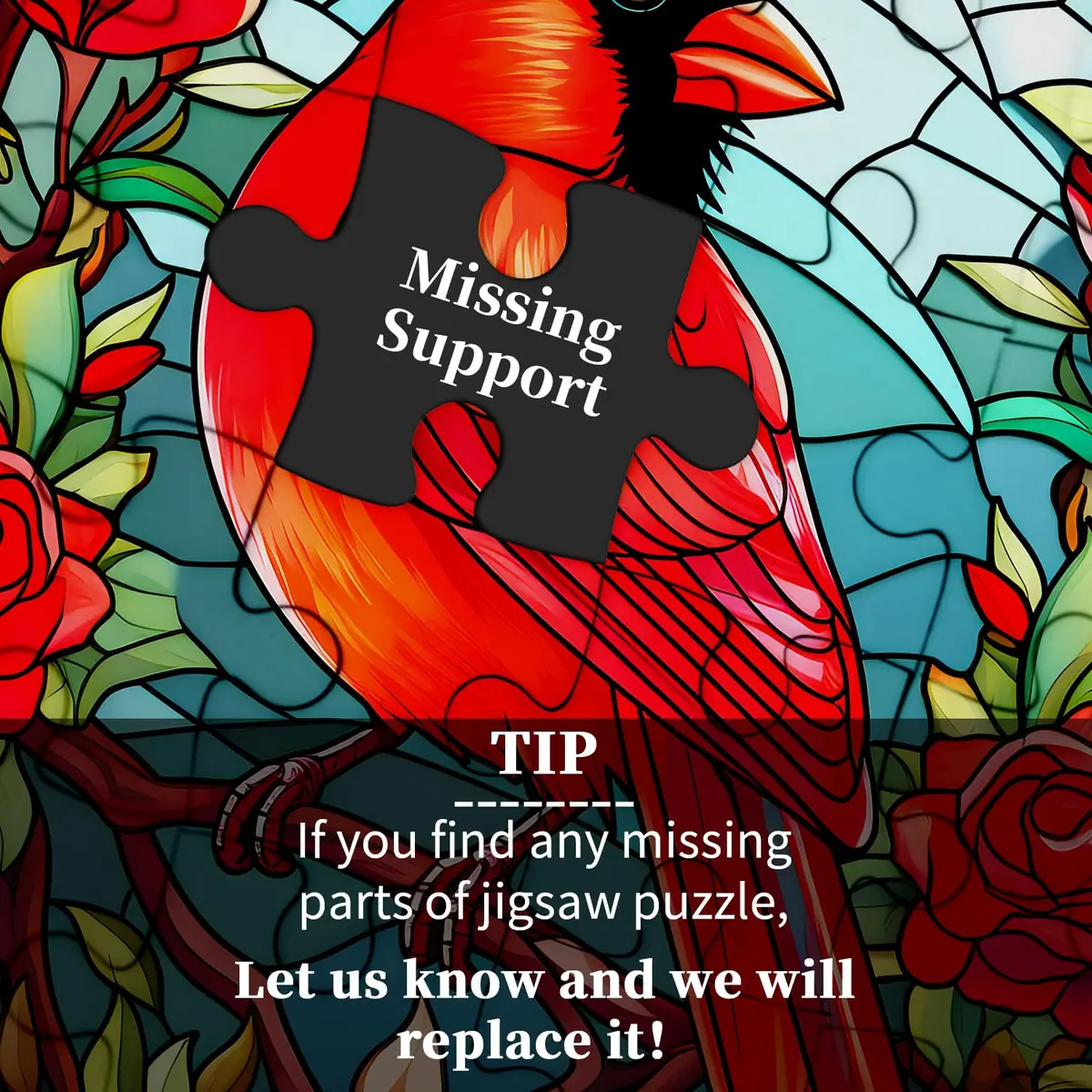 PICKFORU Stained Glass Puzzle Bird 1000 Pieces Round Cardinal Flower Puzzle | Educational Skill Building - view 7