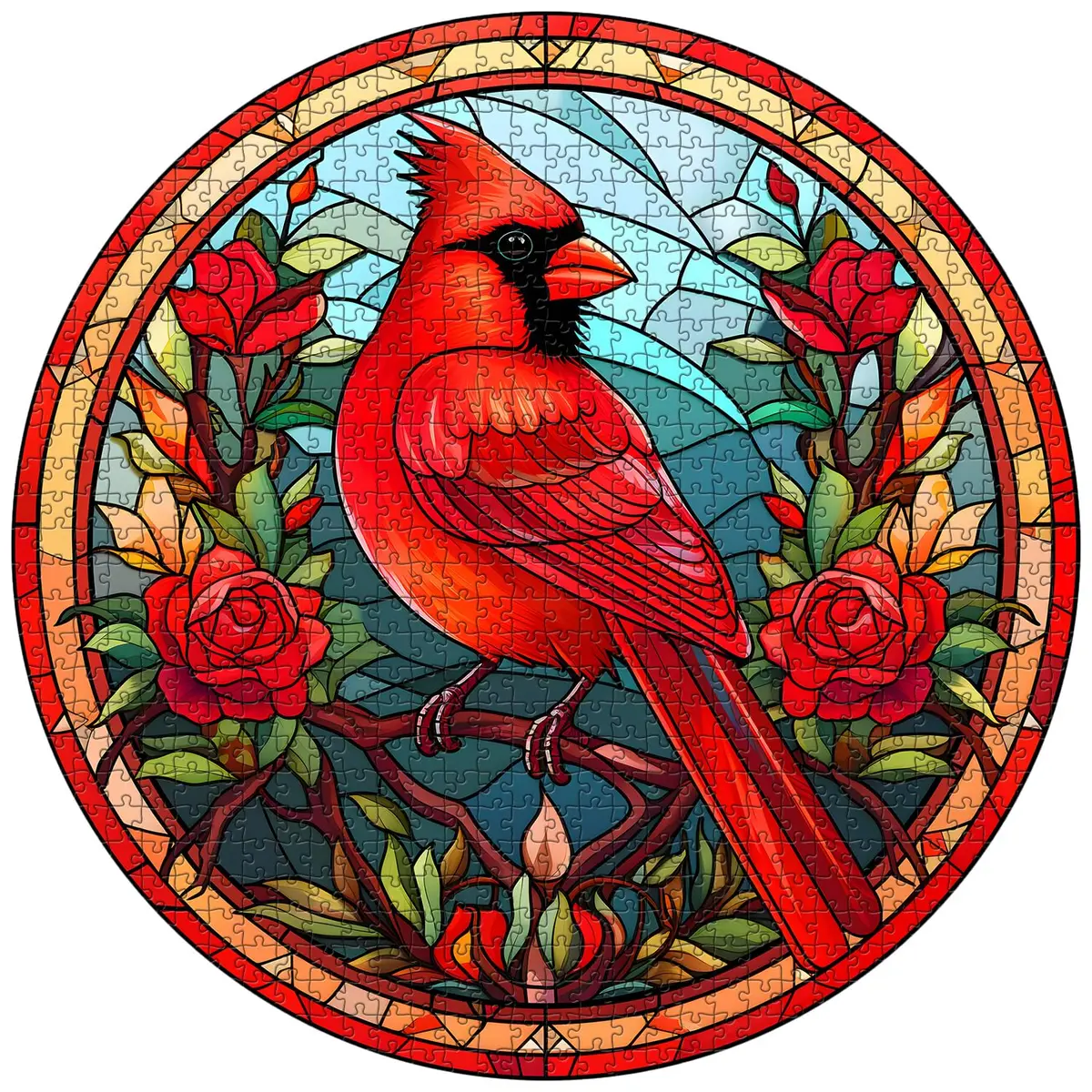 PICKFORU Stained Glass Puzzle Bird 1000 Pieces Round Cardinal Flower Puzzle | Educational Skill Building - view 2