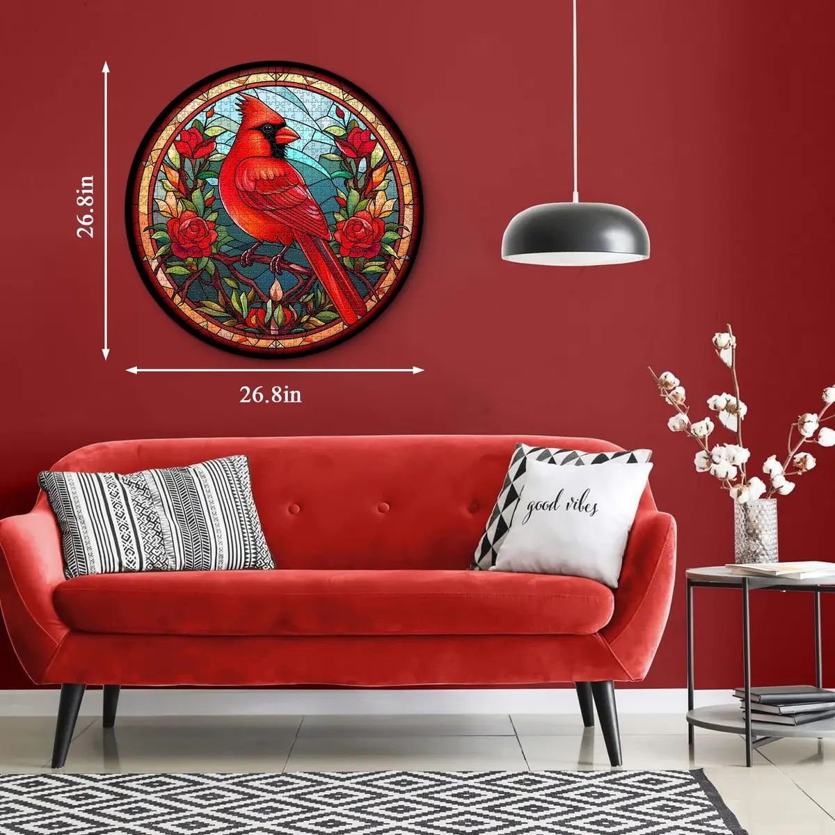 PICKFORU Stained Glass Puzzle Bird 1000 Pieces Round Cardinal Flower Puzzle | Educational Skill Building - view 4