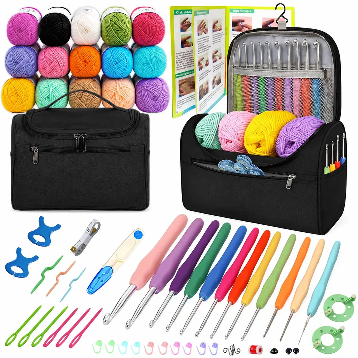 Yarniss Complete Crochet Kit for Beginners | 12 Ergonomic Hooks, 15 Yarn Colors, Storage Bag - main product image