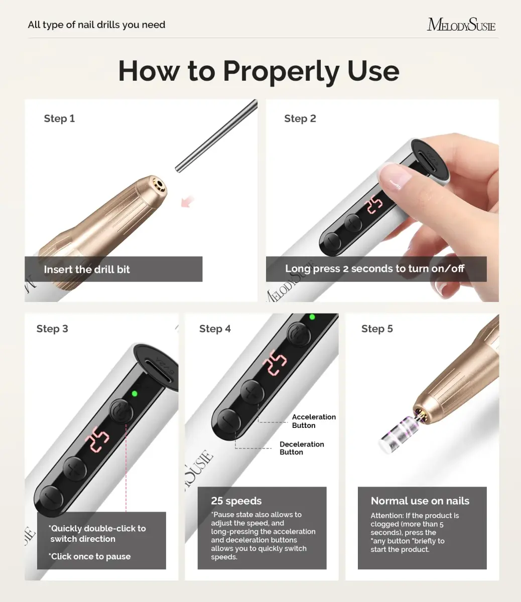 MelodySusie PC180E Cordless Nail Drill 25000RPM | Rechargeable Electric File with LED Display - view 5